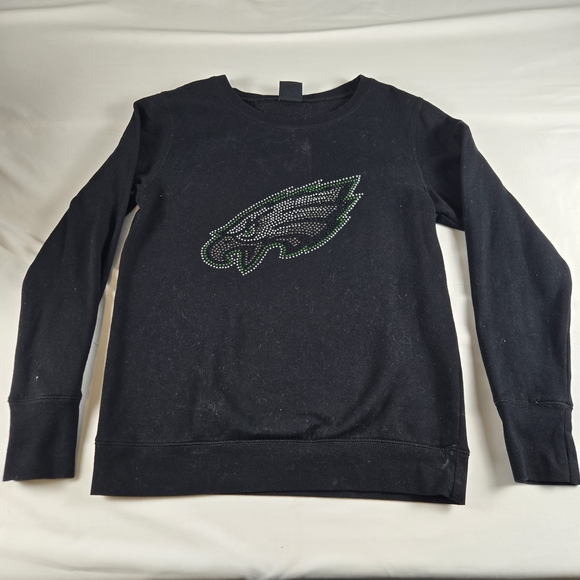 Philadelphia Eagles Rhinestone Sweatshirt Women's Medium NFL Team Apparel Black - Picture 6 of 11